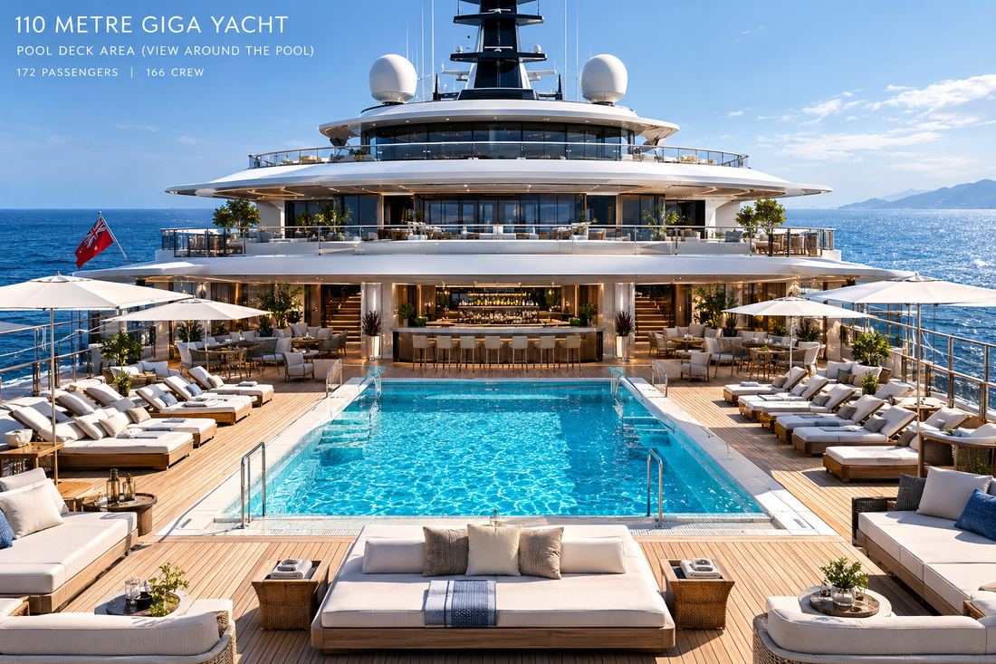 Elibra Odyssey pool deck with loungers, bar and sea beyond